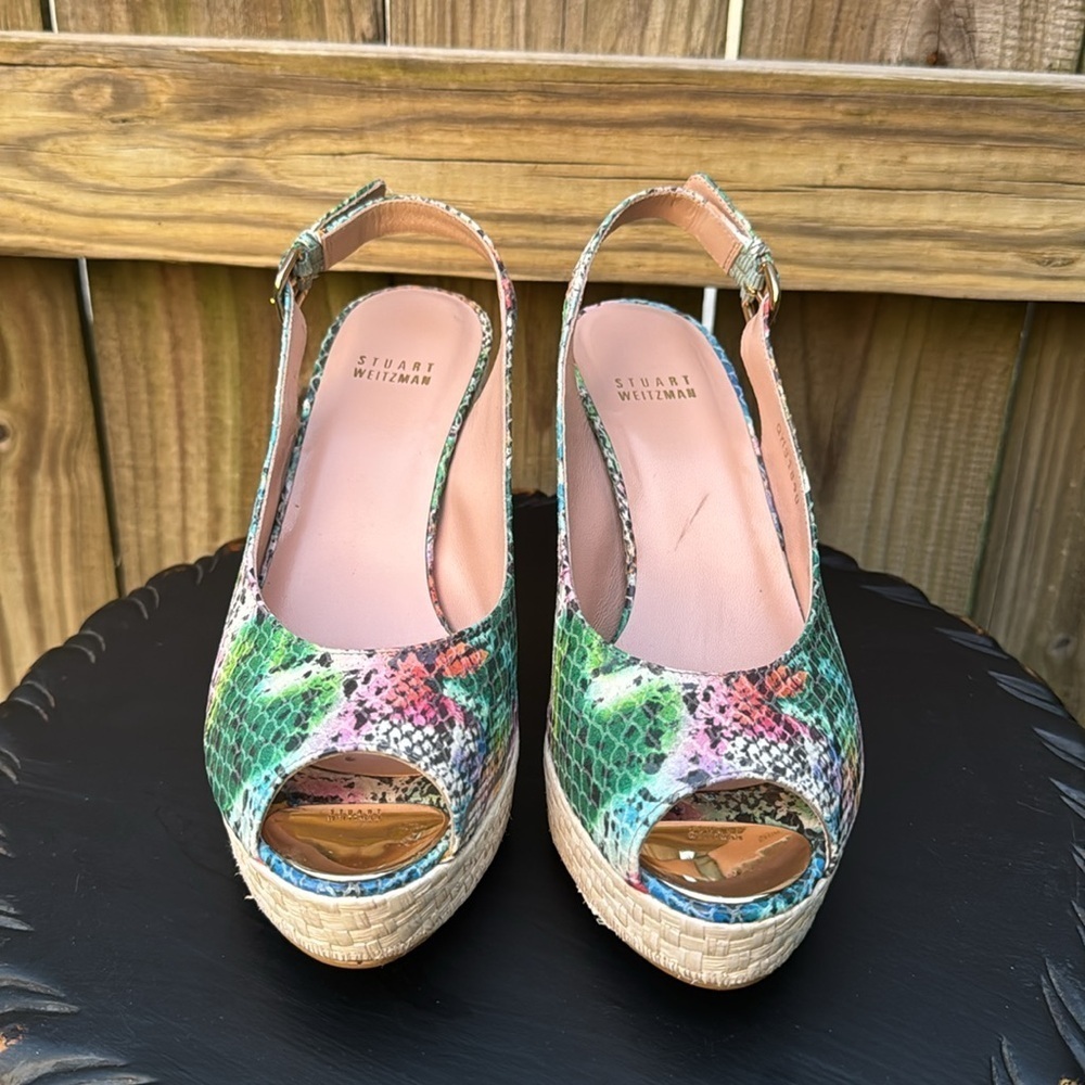 Stuart Weitzman Colorful Snakeskin Wedge Sandals - Picture 3 of 6